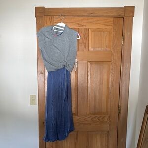 Anthropologie Gray and Blue Maxi Dress